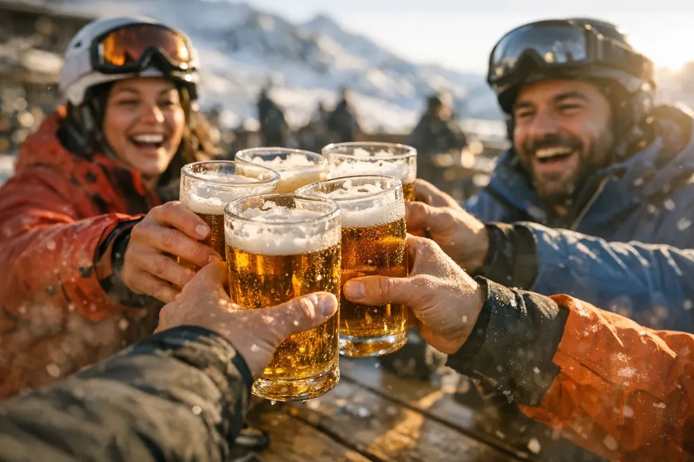 Skål på solrik afterski-terrasse