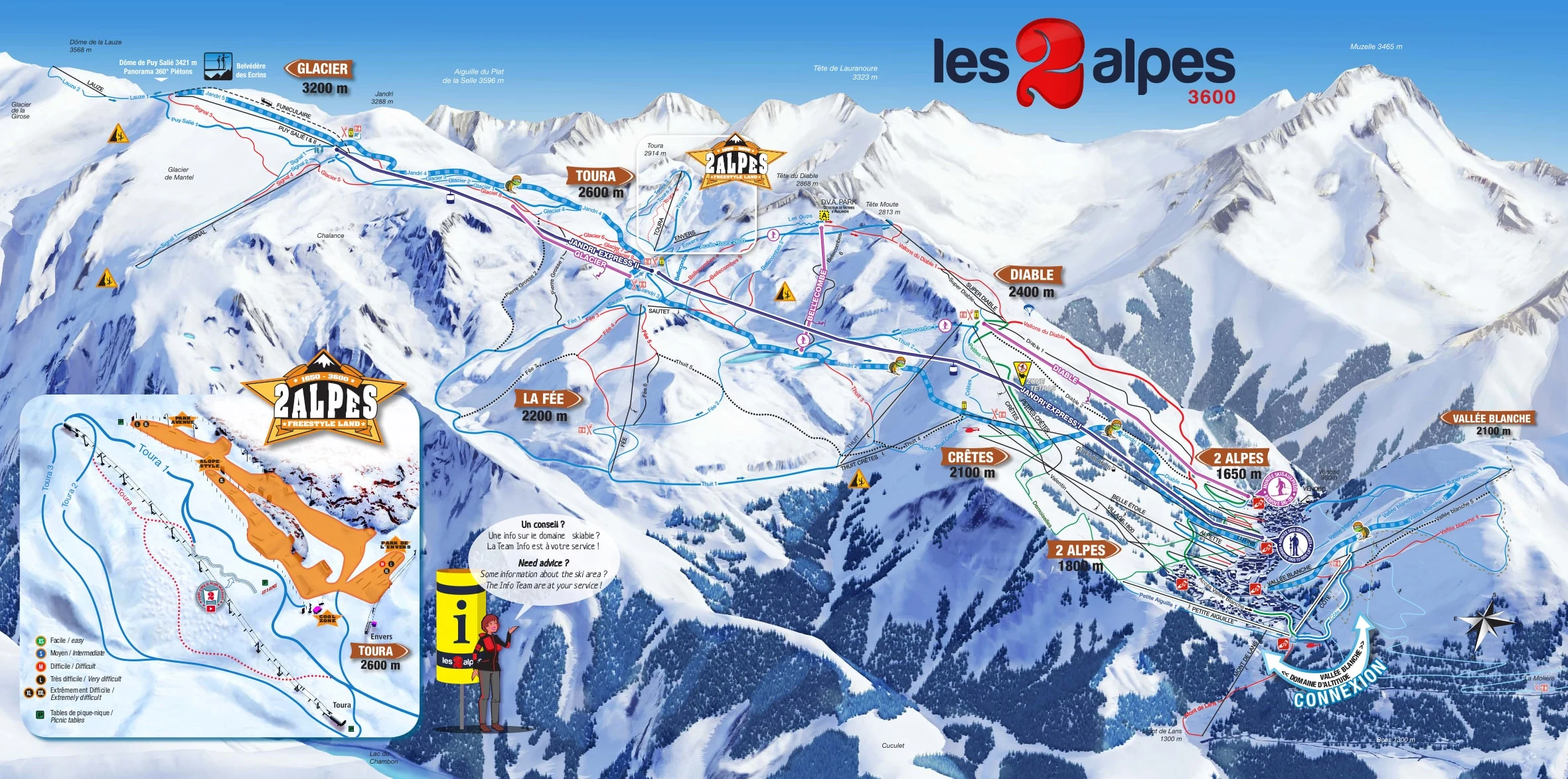 Løypekart over Les Deux Alpes