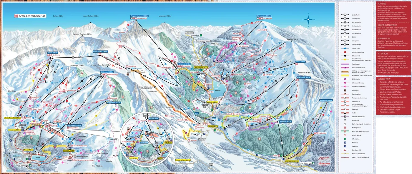 Løypekart over Lenzerheide, løyper, heiser og nedfarter